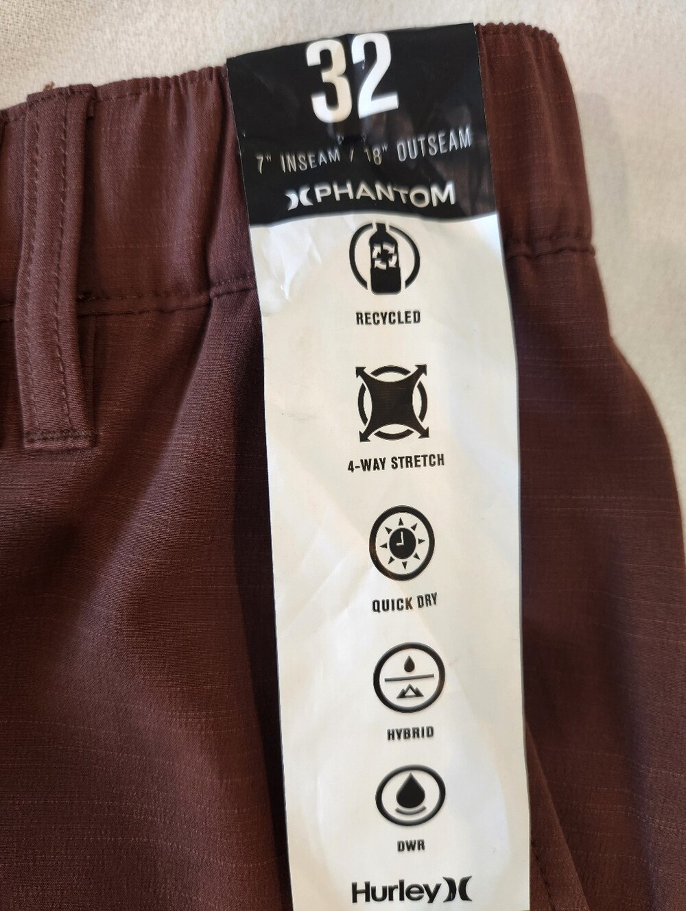 NWT Hurley Phantom Hybrid Slub Shorts Size 34 Quick Dry Stretch 7" - Picture 2 of 6